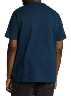 T-shirt en coton marine uni pourvu d'un col rond et de manches courtes
