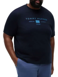T-shirt en coton marine uni pourvu d'un col rond et d'une coupe droite