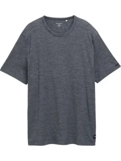 T-shirt en coton marine uni pourvu d'un col rond et d'une coupe droite