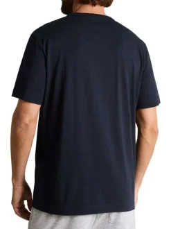 T-shirt en coton marine uni pourvu d'un col rond et d'une coupe droite