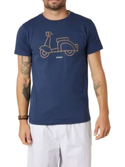 T-shirt en coton marine uni pourvu d'une coupe droite et d'un col rond