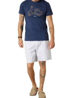T-shirt en coton marine uni pourvu d'une coupe droite et d'un col rond