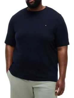 T-shirt en coton marine uni pourvu d'une coupe droite et d'un col rond
