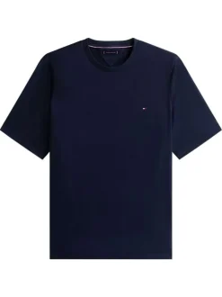 T-shirt en coton marine uni pourvu d'une coupe droite et d'un col rond