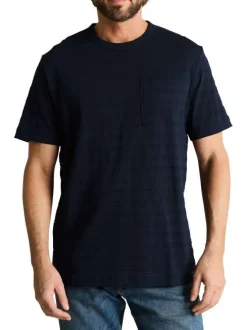 T-shirt en coton marine uni pourvu d'une poche plaquée et d'un col rond