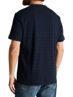 T-shirt en coton marine uni pourvu d'une poche plaquée et d'un col rond