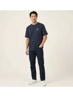 T-shirt en coton marine uni pourvu d'un imprimé casque de chantier