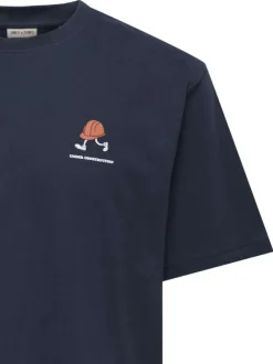 T-shirt en coton marine uni pourvu d'un imprimé casque de chantier