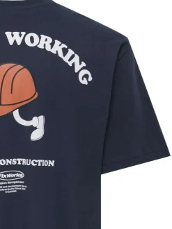 T-shirt en coton marine uni pourvu d'un imprimé casque de chantier
