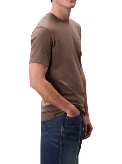 T-shirt en coton marron clair uni avec le logo brodé en petit et à col rond