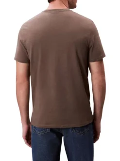T-shirt en coton marron clair uni avec le logo brodé en petit et à col rond