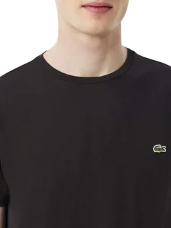 T-shirt en coton marron à coupe droite pourvu d'un col rond côtelé