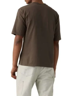 T-shirt en coton marron uni avec col rond et patch de la marque