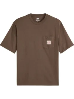 T-shirt en coton marron uni avec col rond et patch de la marque