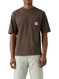 T-shirt en coton marron uni avec col rond et patch de la marque