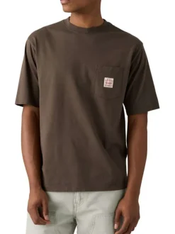 T-shirt en coton marron uni avec col rond et patch de la marque