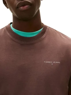 T-shirt en coton marron uni avec une coupe droite et un col rond