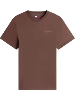 T-shirt en coton marron uni avec une coupe droite et un col rond