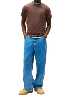 T-shirt en coton marron uni avec une coupe droite et un col rond