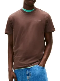 T-shirt en coton marron uni avec une coupe droite et un col rond