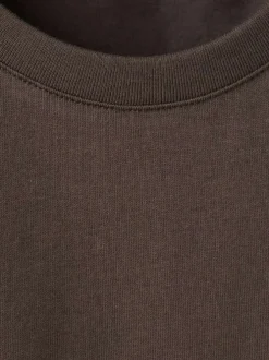 T-shirt en coton marron uni pourvu d'une cafetière brodée sur le coeur