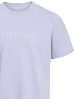 T-shirt en coton mauve à coupe regular avec col rond et logo imprimé
