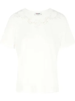 T-shirt en coton mélangé blanc avec une coupe droite et des manches courtes