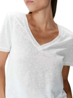 T-shirt en coton mélangé blanc uni pourvu de manches courtes