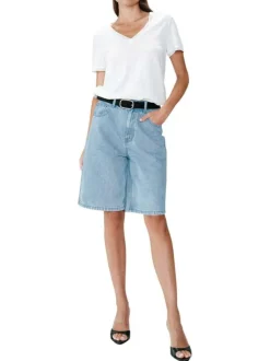 T-shirt en coton mélangé blanc uni pourvu de manches courtes