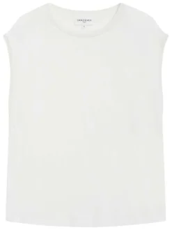 T-shirt en coton mélangé blanc uni pourvu d'une coupe droite
