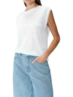 T-shirt en coton mélangé blanc uni pourvu d'une coupe droite