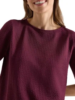 T-shirt en coton mélangé bordeaux uni pourvu de manches courtes