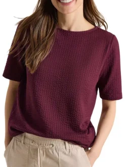 T-shirt en coton mélangé bordeaux uni pourvu de manches courtes