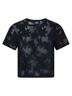 T-shirt en coton mélangé marine uni pourvu d'une coupe droite