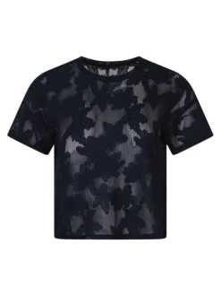 T-shirt en coton mélangé marine uni pourvu d'une coupe droite