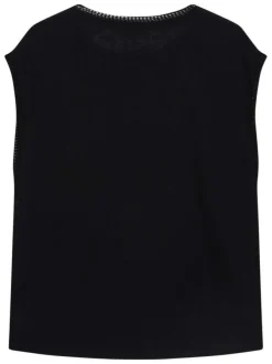 T-shirt en coton mélangé noir uni pourvu d'une coupe droite