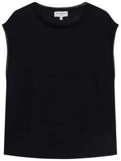 T-shirt en coton mélangé noir uni pourvu d'une coupe droite