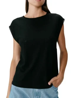 T-shirt en coton mélangé noir uni pourvu d'une coupe droite