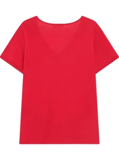 T-shirt en coton mélangé rouge uni pourvu de manches courtes