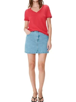 T-shirt en coton mélangé rouge uni pourvu de manches courtes