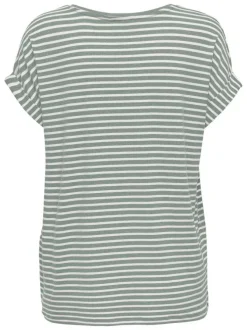 T-shirt en coton mélangé vert et blanc pourvu d'un motif à rayures