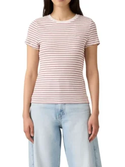 T-shirt en coton multicolore pourvu d'un motif à rayures fines