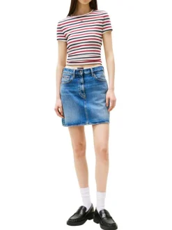 T-shirt en coton multicolore rayé avec une coupe droite et un col rond