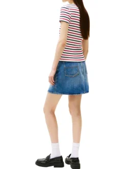 T-shirt en coton multicolore rayé avec une coupe droite et un col rond