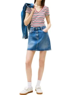 T-shirt en coton multicolore rayé avec une coupe droite et un col v