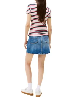 T-shirt en coton multicolore rayé avec une coupe droite et un col v