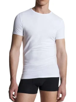 T-shirt en coton multicolore uni coupe droite avec un col rond