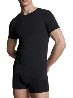 T-shirt en coton multicolore uni coupe droite avec un col rond