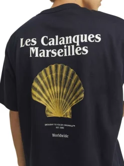 T-shirt en coton noir avec Coquille St Jacques imprimée au dos et col rond