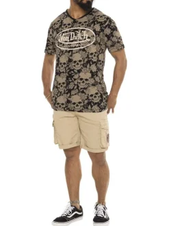 T-shirt en coton noir avec des imprimés un col v et une coupe droite